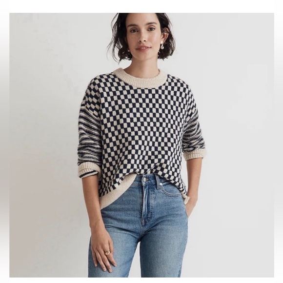 Madewell Checkered Navy Sweater Sz XS - Picture 1 of 4